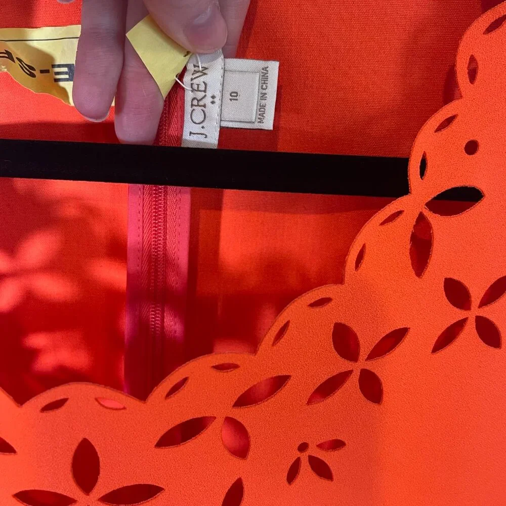 J. Crew Laser Cut Neon Orange Dress - Picture 3 of 14